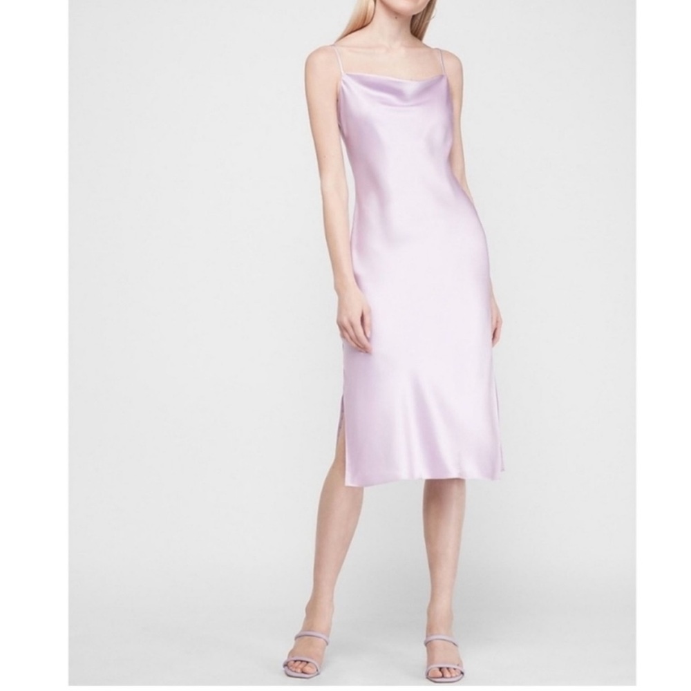 Express satin scoop neck midi slip dress in lilac